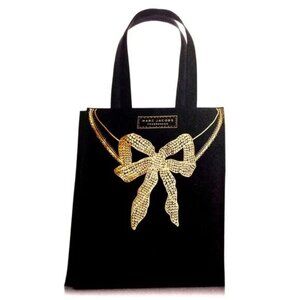 ✨NEW Luxe Aesthetic MARC JACOBS Black Tote Canvas Shoulder Bag w Gold Floral Bow